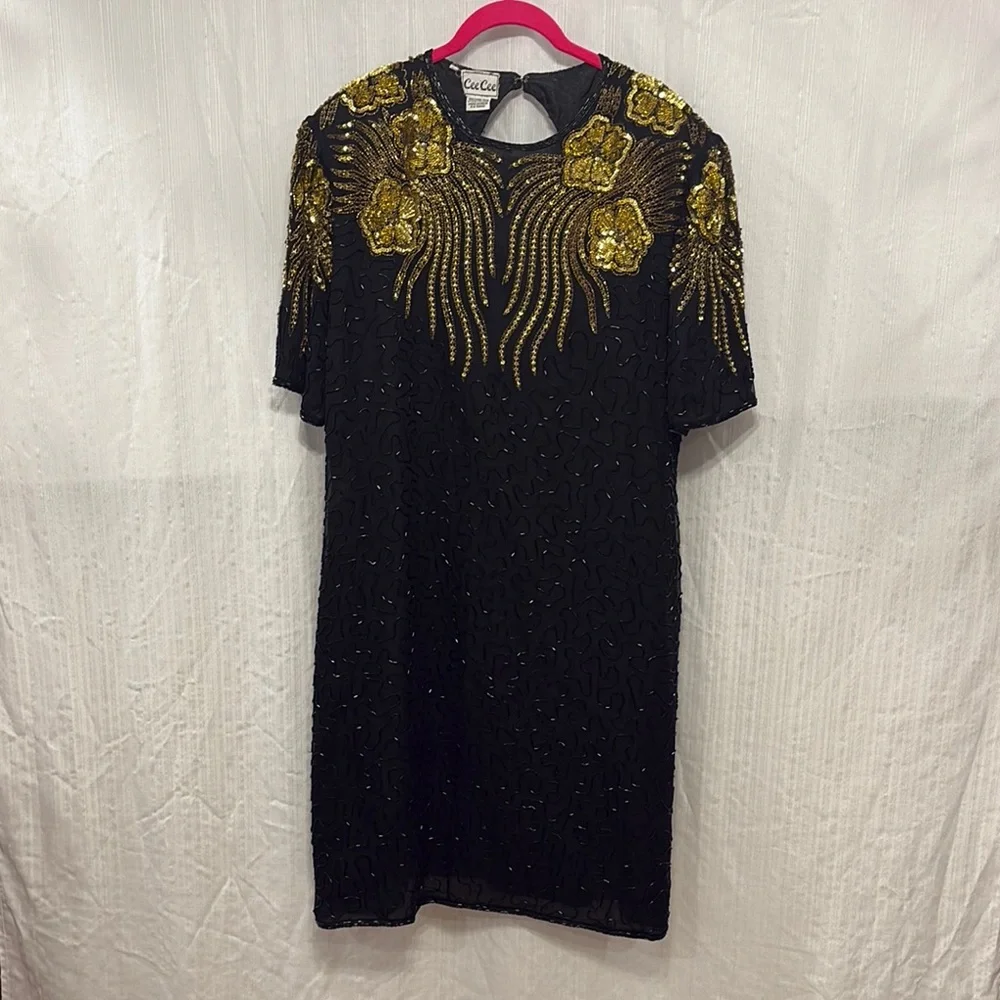 Vintage Fully Beaded Silk Shift Dress - Picture 1 of 8